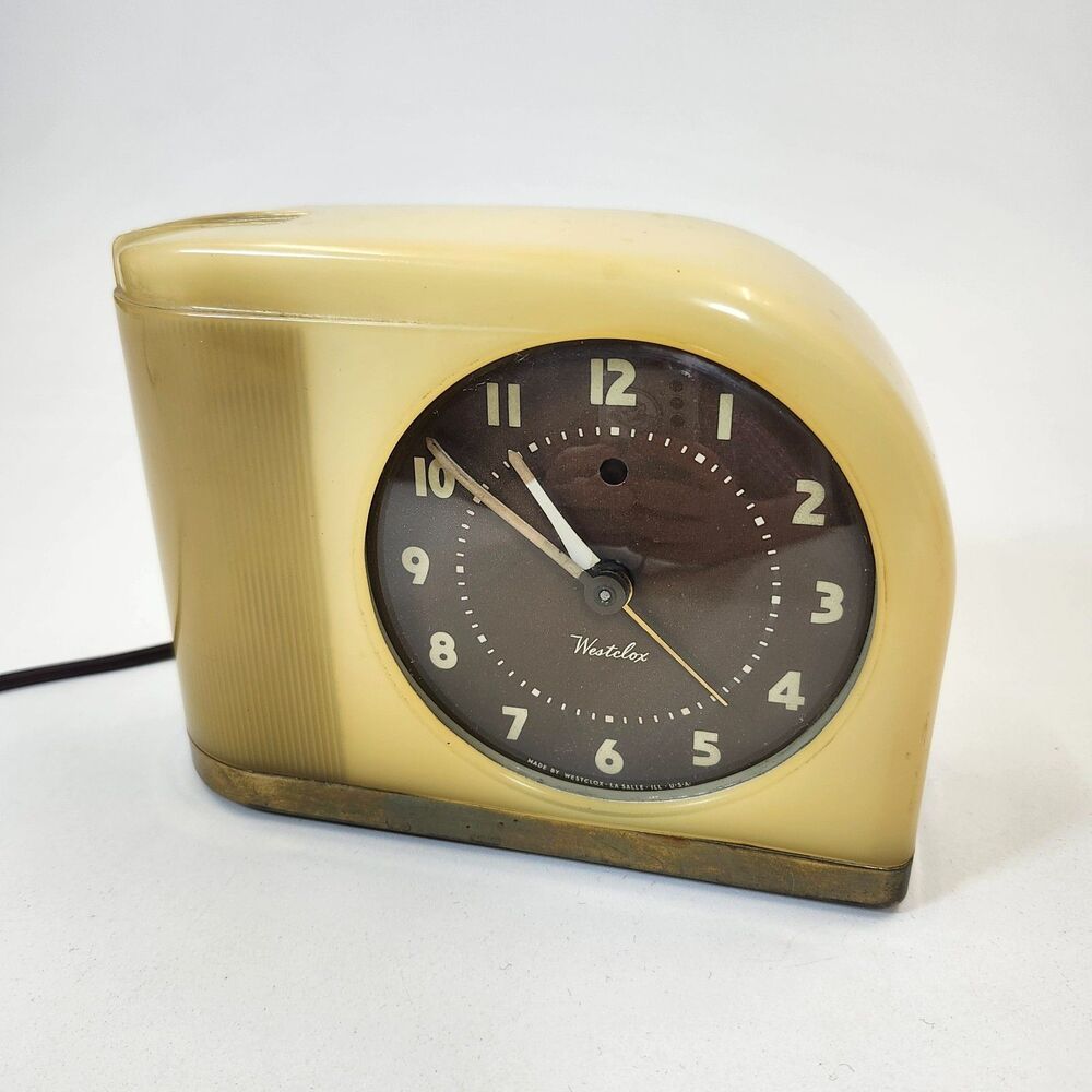 Westclox Moonbeam S5J Vintage Electric Flashing Light Alarm Clock 1940s 50s Tilt